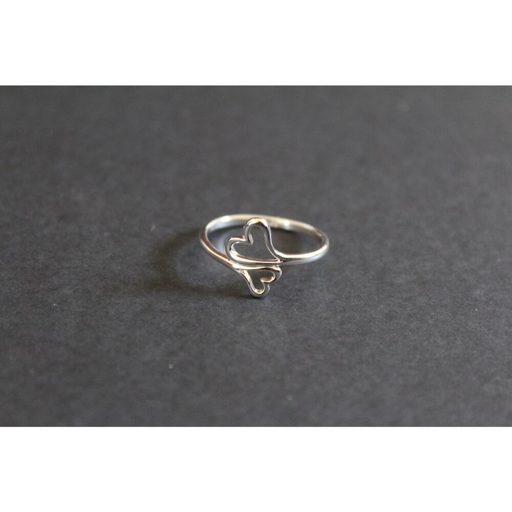 Sterling Silver Adjustable Ring - Double Heart Ri… - image 4